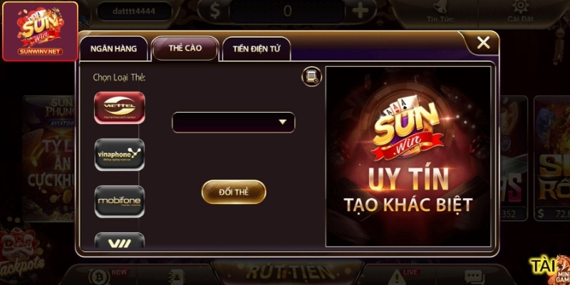 Rút tiền Sunwin qua Thẻ cào